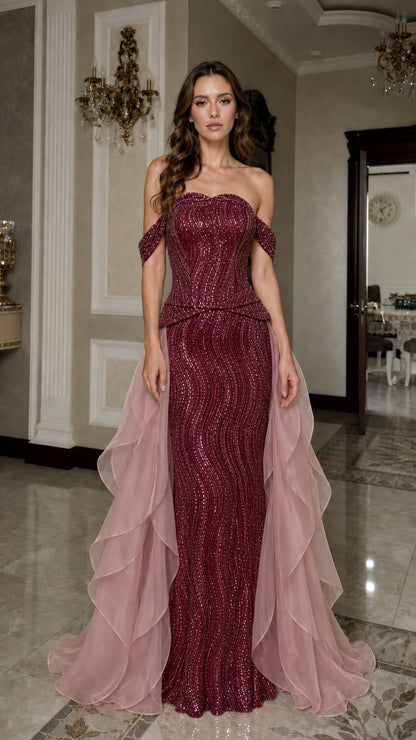 Front view of burgundy evening gown variant