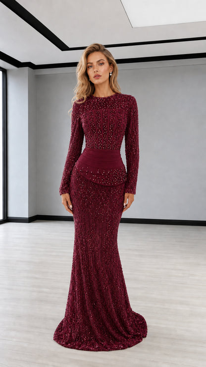 Full front view in burgundy color variant