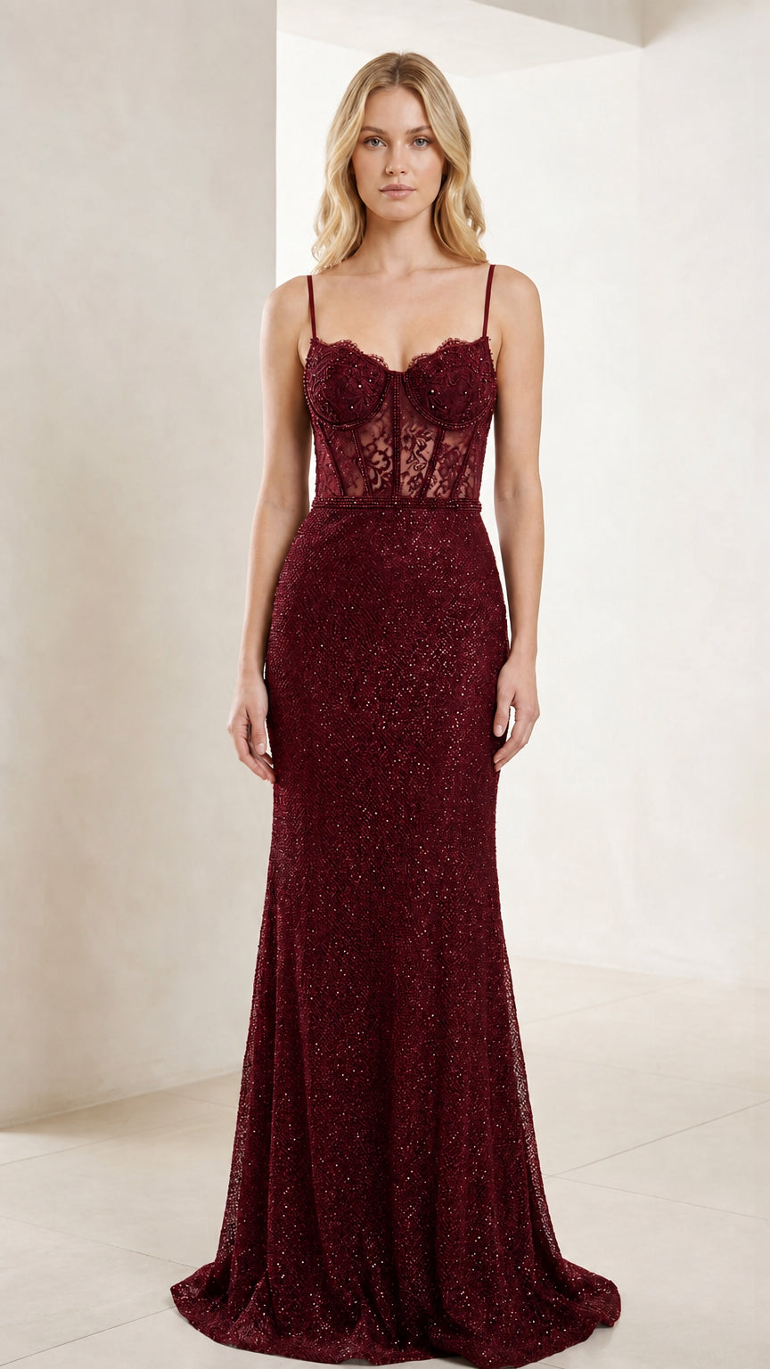 Burgundy variant of the evening gown