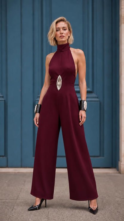 Full length view of model in burgundy color variant