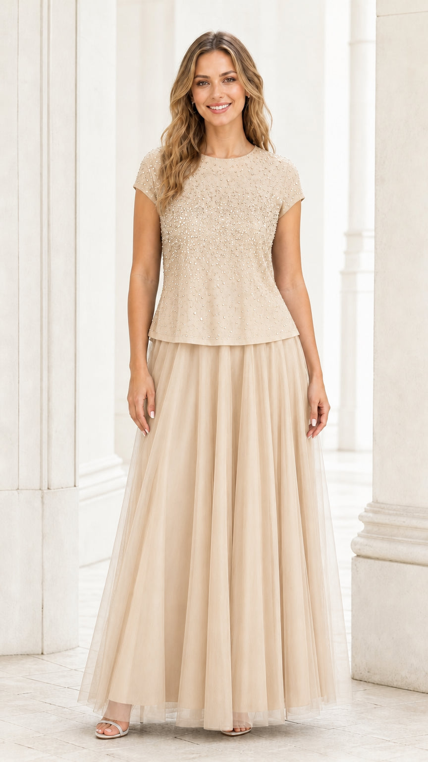 Full front view in elegant champagne