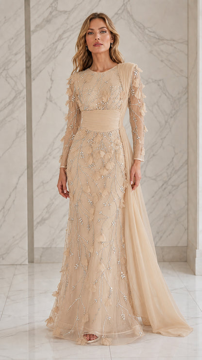 Front view of the champagne evening gown variant