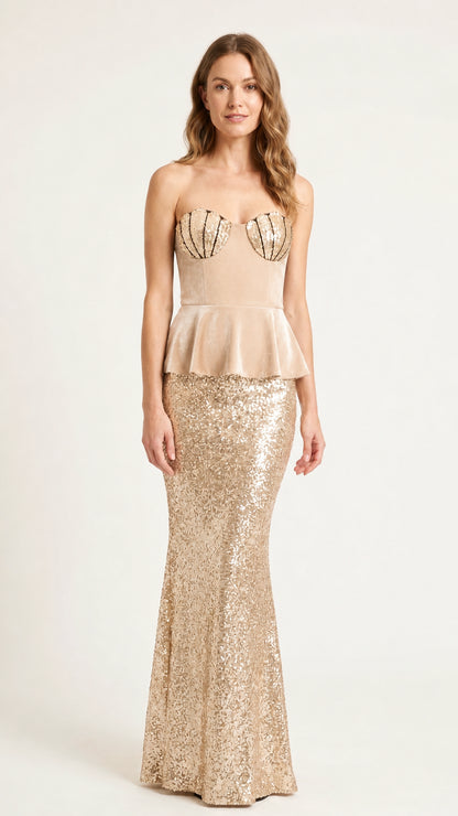 Champagne variant of sequin mermaid gown