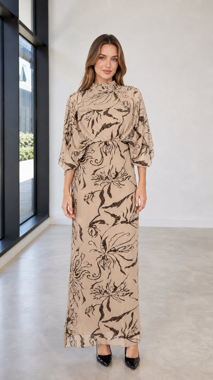 Beige color variant maxi dress