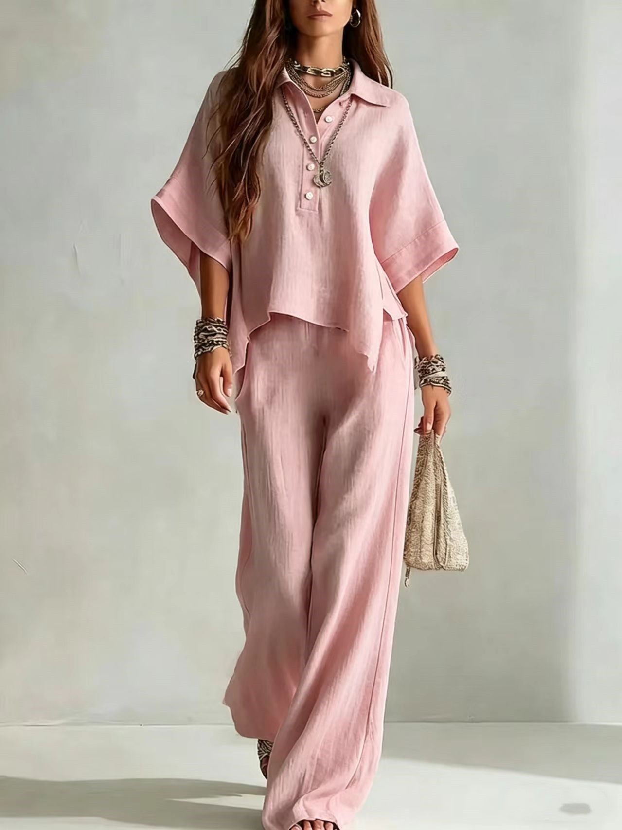 Effortless Linen-Blend Wide Leg Two-Piece Set
