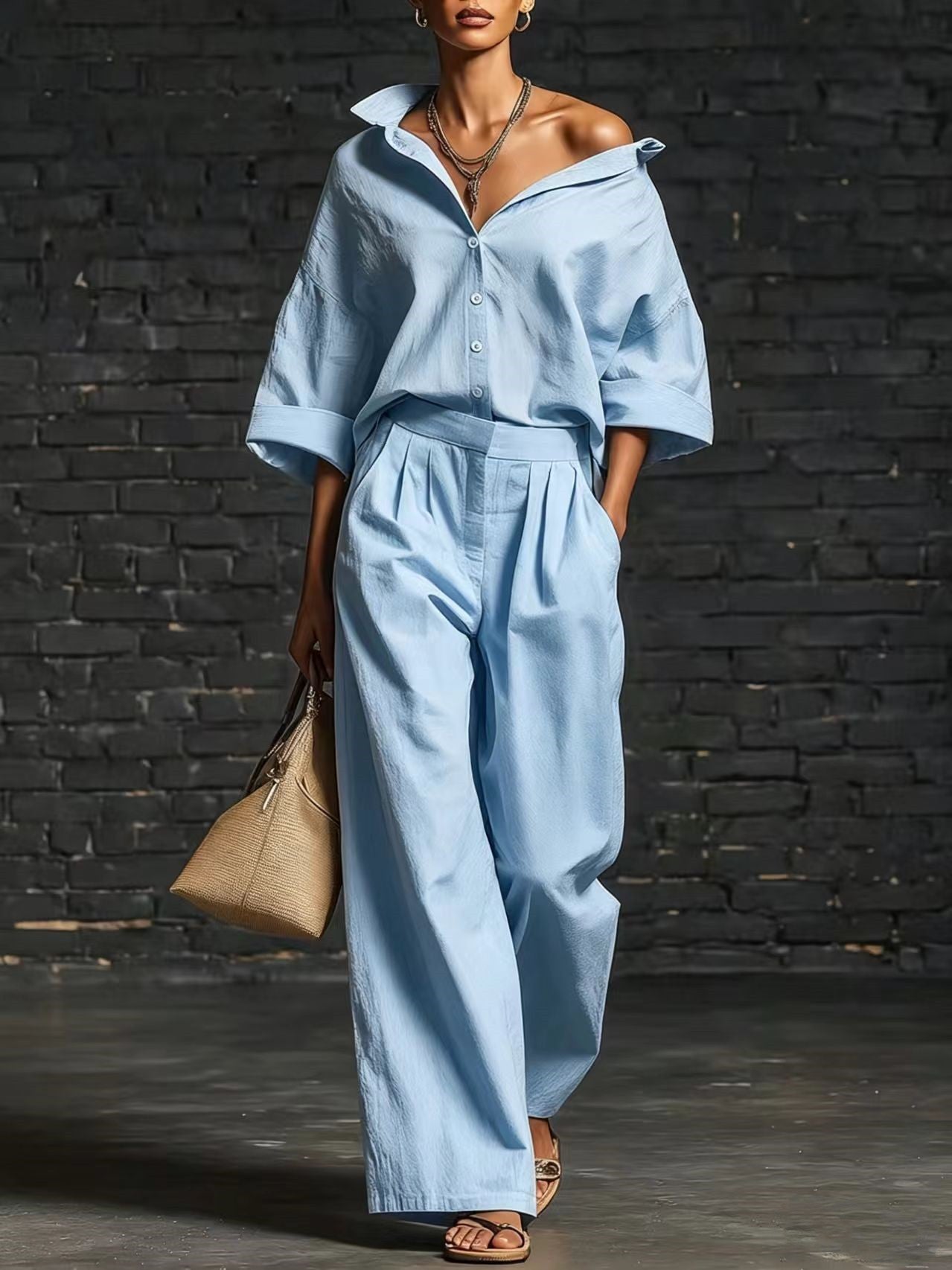 Sienna Oversized Shirt &amp; Wide-Leg Pants Set