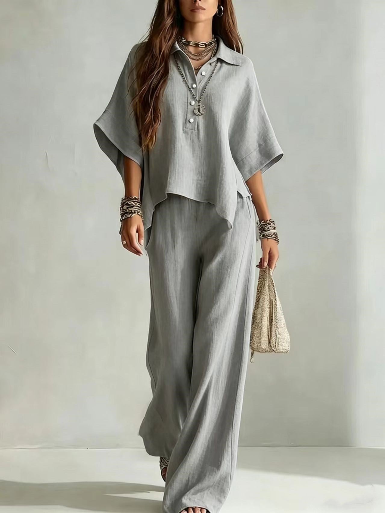 Effortless Linen-Blend Wide Leg Two-Piece Set