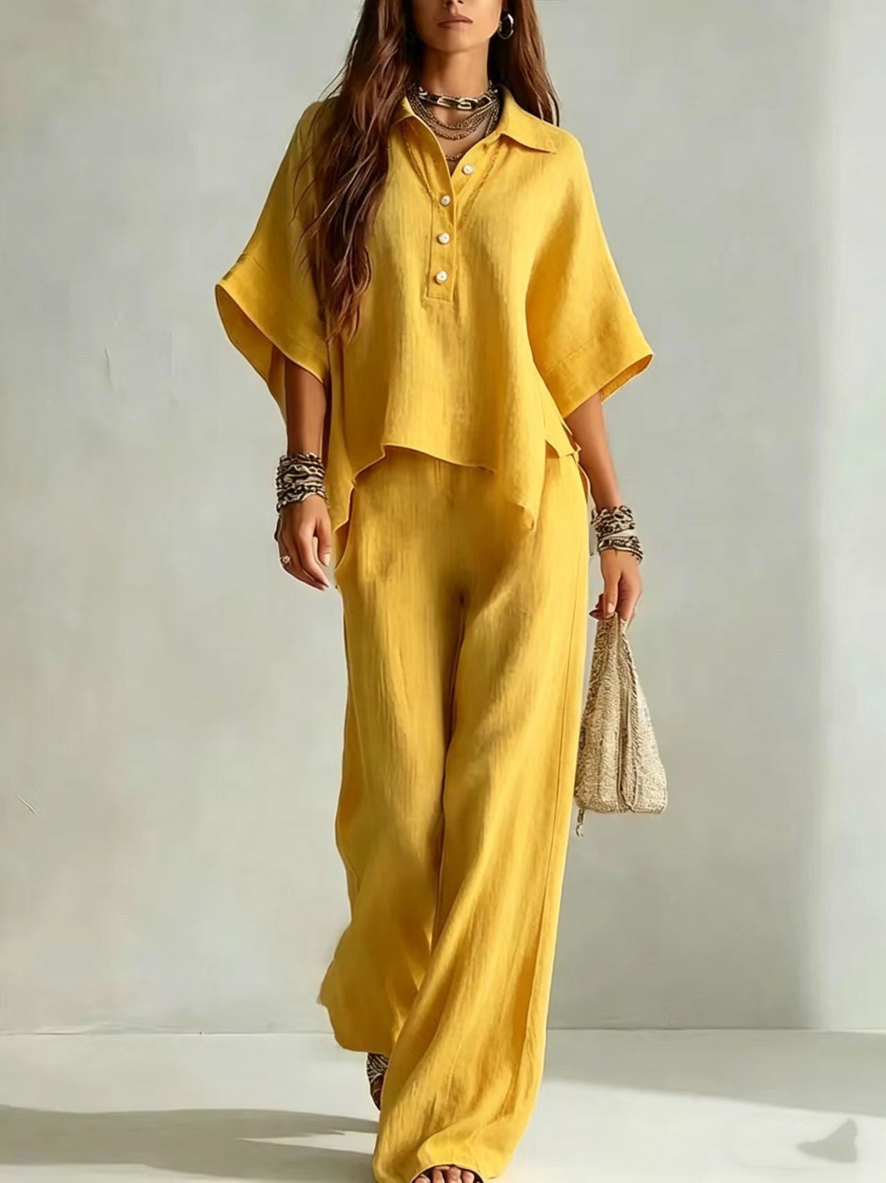 Effortless Linen-Blend Wide Leg Two-Piece Set