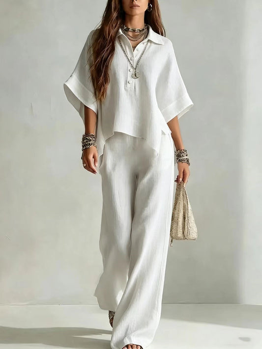 Effortless Linen-Blend Wide Leg Two-Piece Set