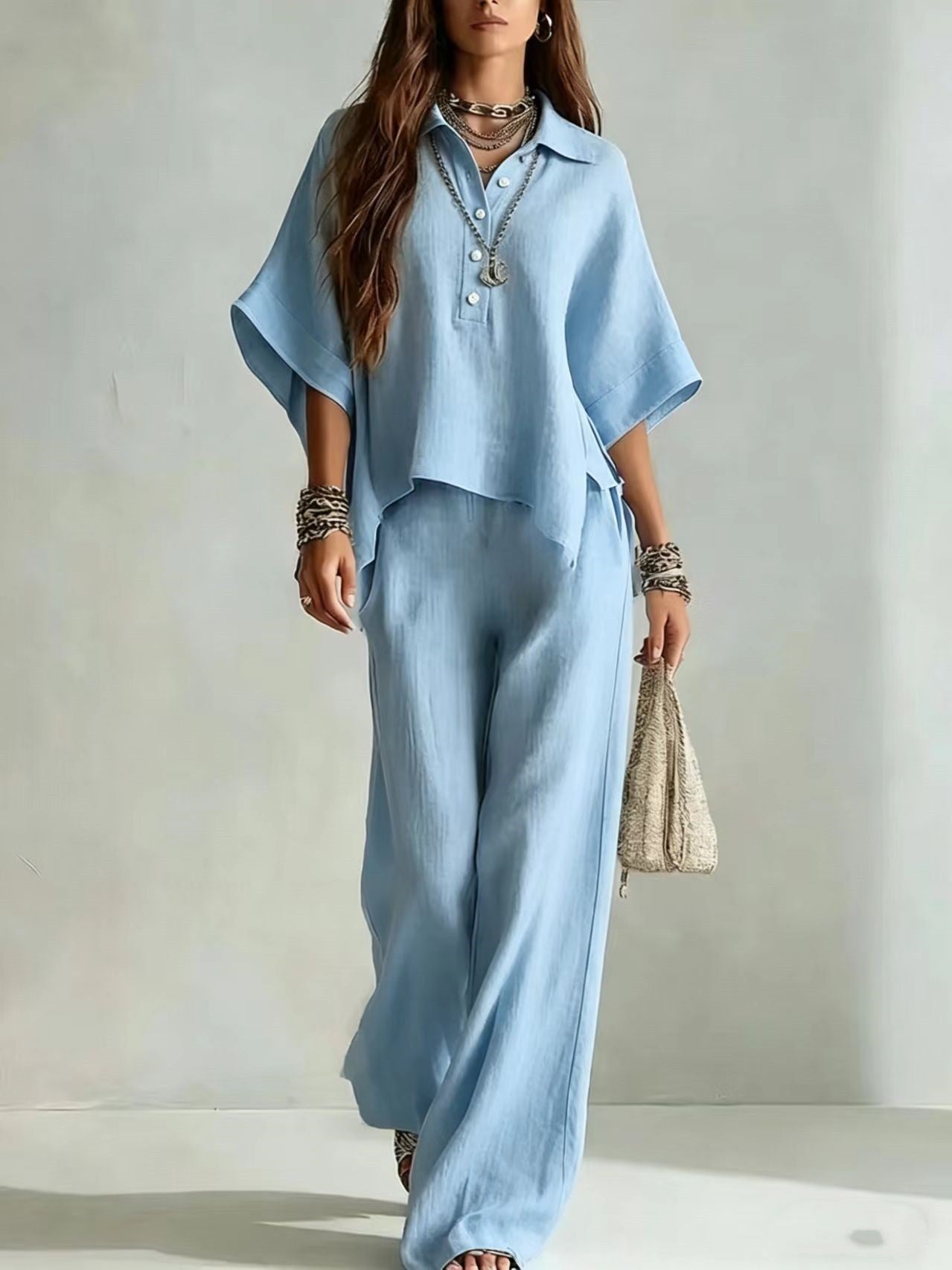 Effortless Linen-Blend Wide Leg Two-Piece Set